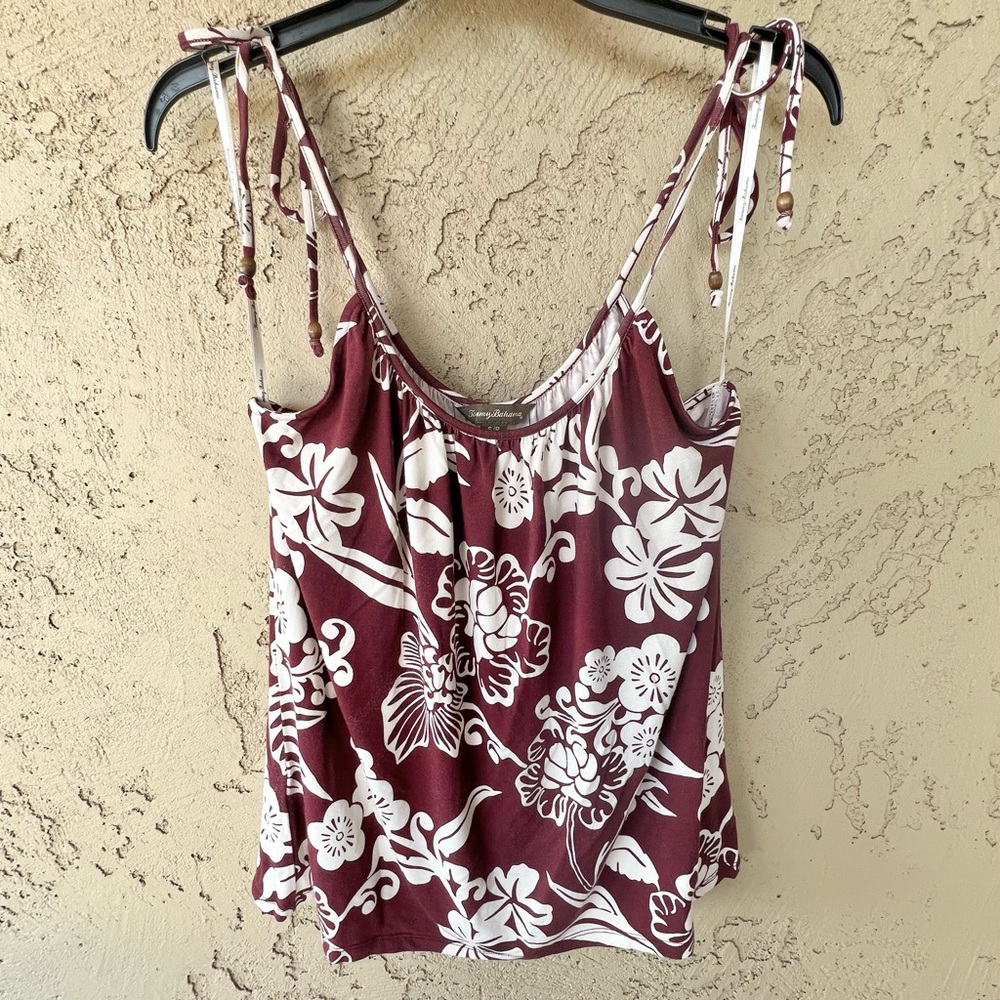 Tommy Bahama Fiddlehead Floral Top Rich Raisin Womens Small or Medium NWT